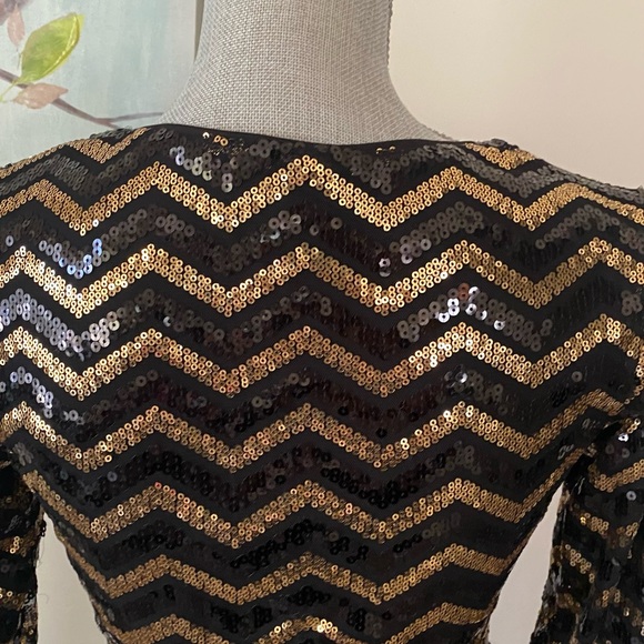 DIVIDED H&M 🖤BLACK & GOLD💛 LONG SLEEVES PECIAL OCCASIONS SEQUINS DRESS SIZE 8 - Picture 8 of 12